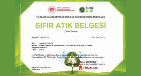 Elazığ Belediyesi İlimizin Sıfır Atık Belgesini Almaya Hak Kazandı