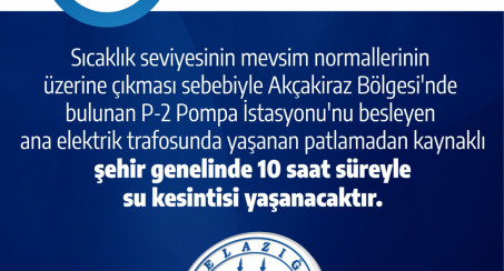 Elazığ Belediyesi'nden Su Kesintisi Duyurusu