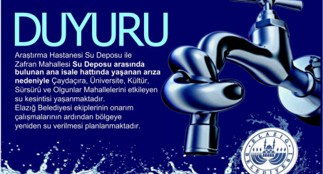 Elazığ'da Arızadan Kaynaklı Su Kesintisi