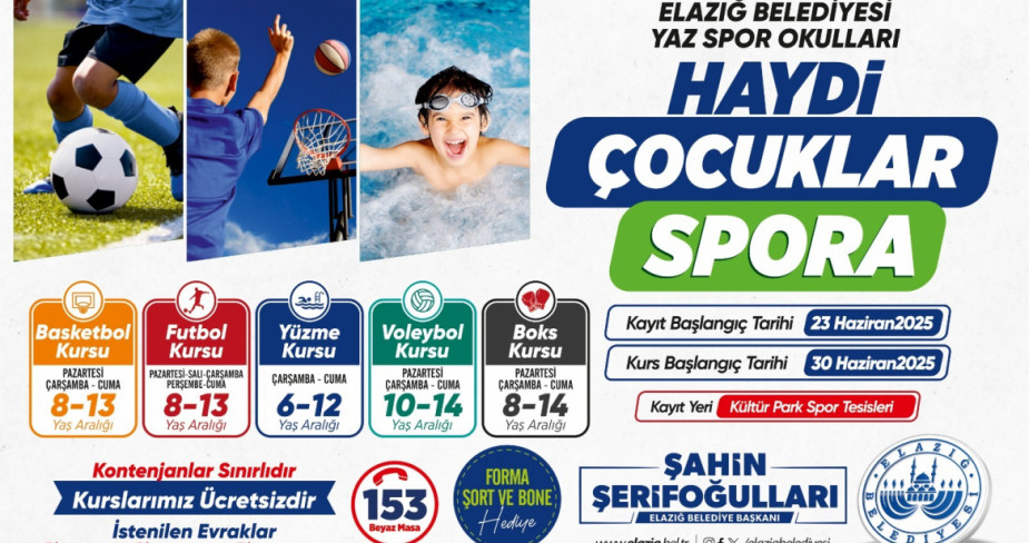 Elazığ Belediyesi Ücretsiz Yaz Spor Kursları Başlıyor