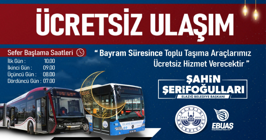 Elazığ’da Toplu Ulaşım, Kurban Bayramı’nda Ücretsiz Olacak