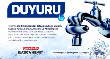 Şehrin Bir Bölümünde Elektrik Arızası Kaynaklı Su Kesintisi Yaşanacak